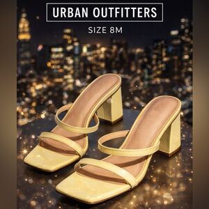 Urban Outfitters Lemon Yellow Patent Strappy Block Heel Sandals Size 8M